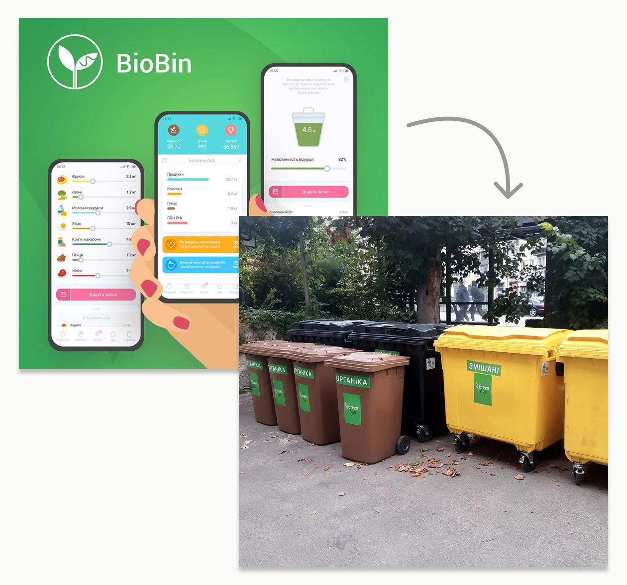 BioBin pivot: B2C app screens transitioning to B2B waste containers